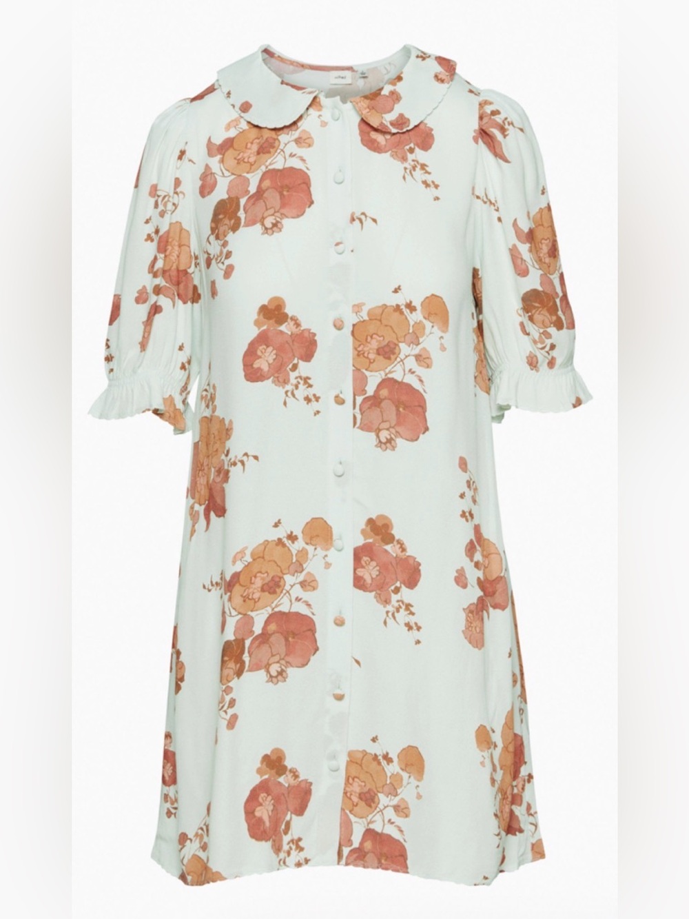 Aritzia Wilfred Mint Dress with Dusty Rose Floral Print